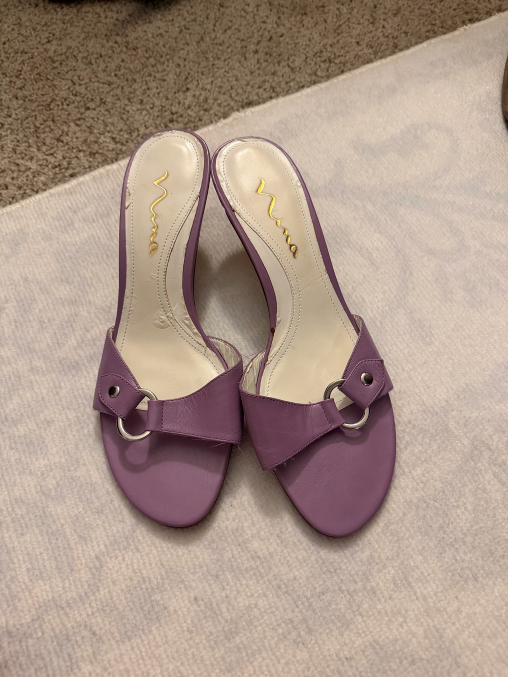 Nina Lavender Slide Mules with Silver Ring Detail
